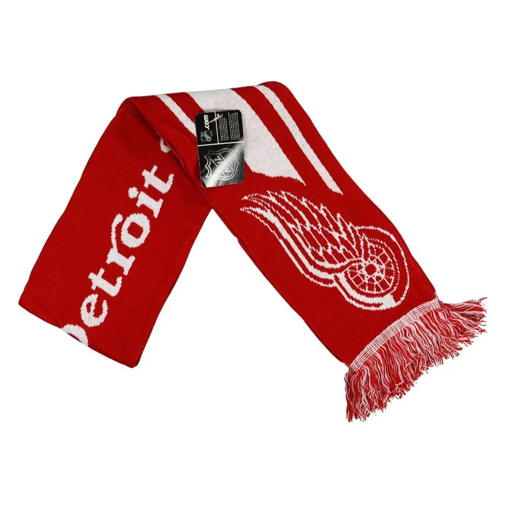 Detroit Red Wings NHL Team Logo & Colors Acrylic Knit Fringe Scarf 62